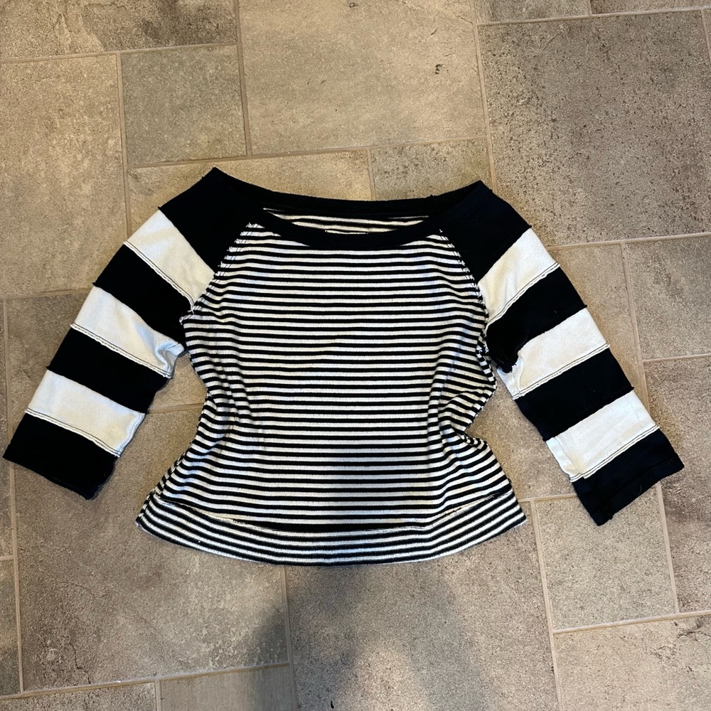 We The Free Black and White Striped quarter length top